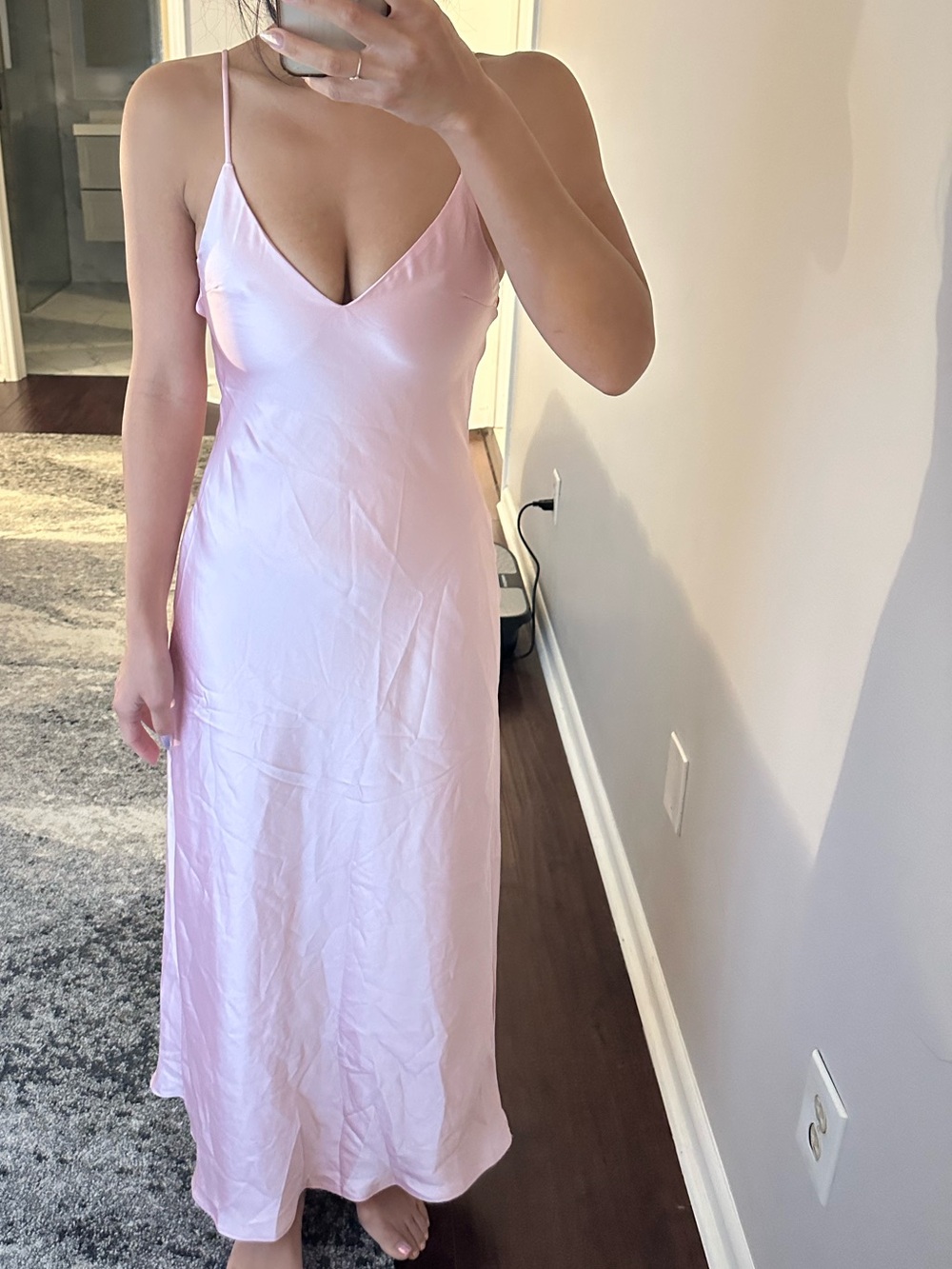 X Satin Slip Dress in Light Pink